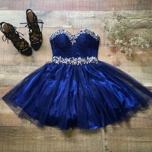 💫 B. DARLIN Blue Beaded Short Homecoming Dress